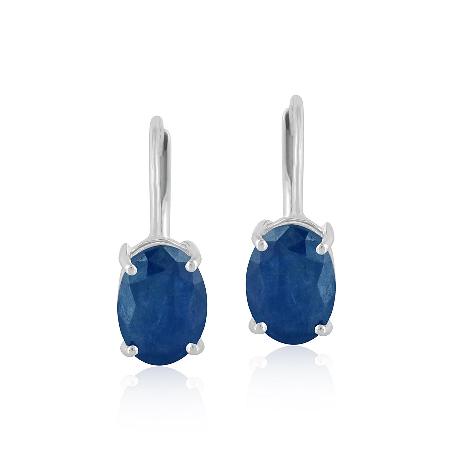14K White Gold Oval Sapphire Lever Back Drop Earrings