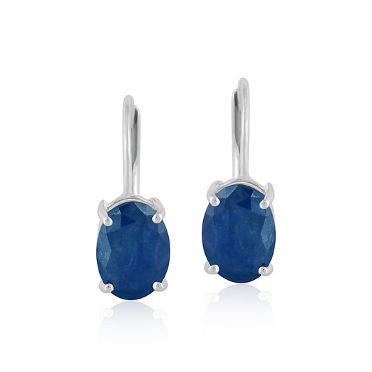 14K White Gold Oval Sapphire Lever Back Drop Earrings