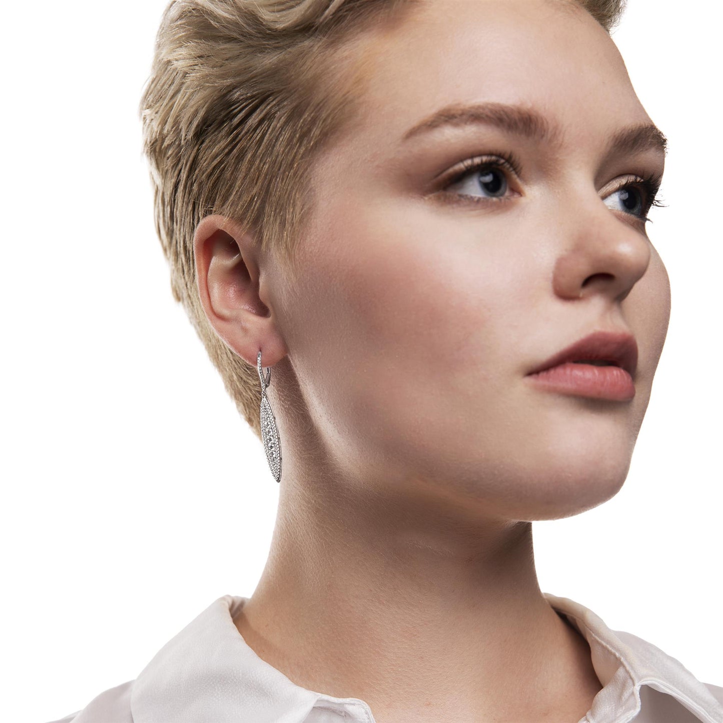Judy Crowell Jewelry Sterling Silver Long Marquis Cubic Zirconia Leverback Drop Earrings