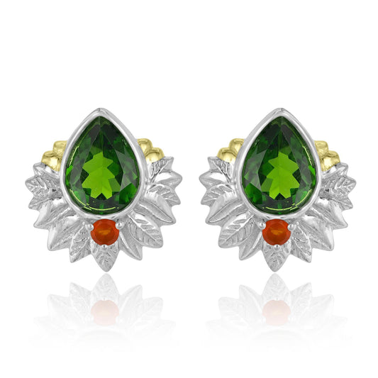 Sterling Silver Pear Shape Gemstone Leaf Stud Earrings