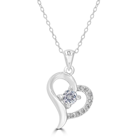 Sterling Silver White Topaz and Cubic Zirconia Heart Pendant Necklace, 18 Inches