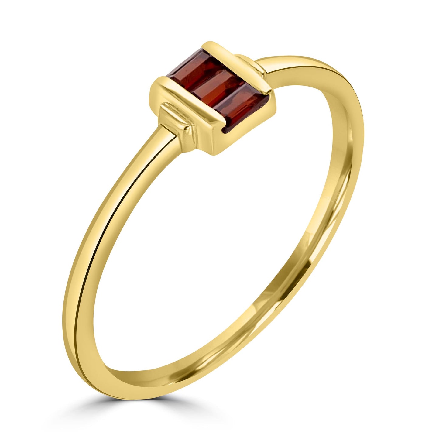Ava 14k Gold over Sterling Silver Garnet Gemstone Stackable 3-Stone Baguette Ring