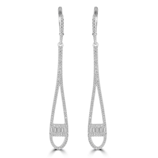 Judy Crowell Jewelry Sterling Silver Long Teardrop Cubic Zirconia Leverback Earrings