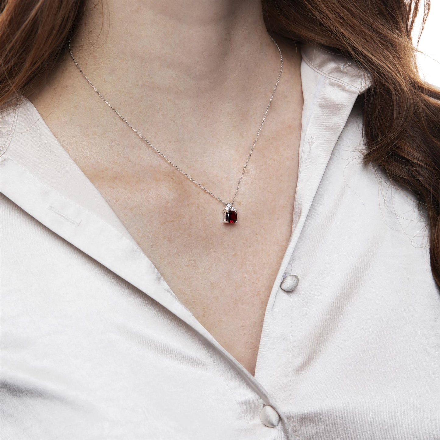 Sterling Silver Genuine Garnet Cubic Zirconia Pendant Necklace, 18 Inches
