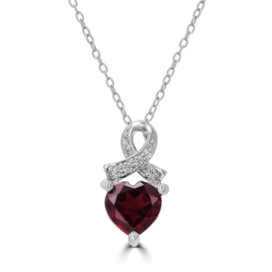 Sterling Silver Garnet Heart Pendant Necklace, 18 Inches