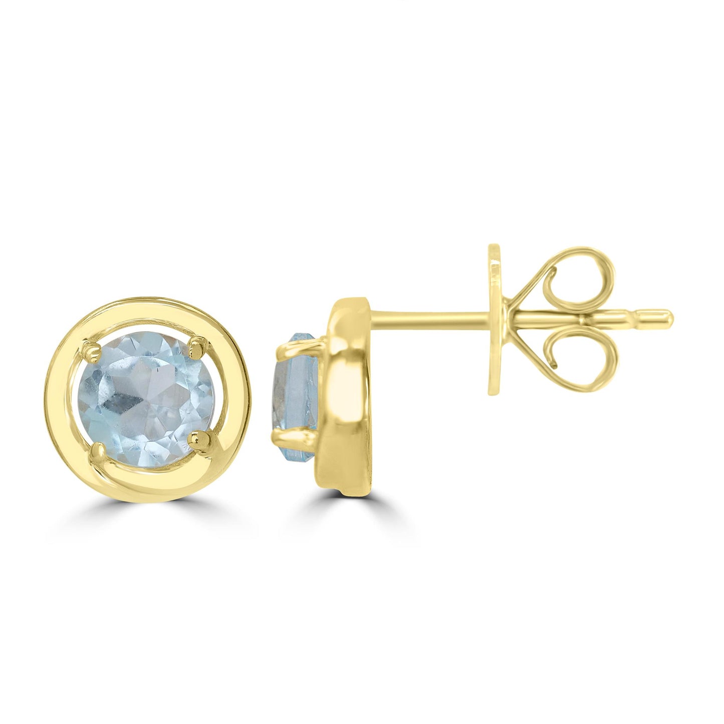 14K Gold over Sterling Silver Sky Blue Topaz Round Stud Earrings