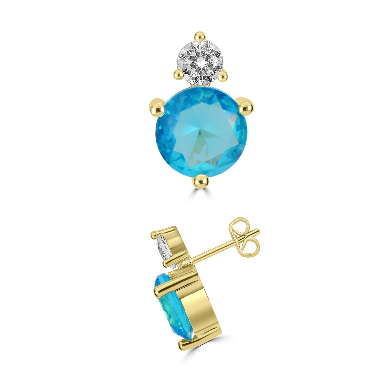 Bob Mackie Jewelry 14K Gold Over Brass Sky Blue Topaz CZ White Cubic Zirconia Stud Earrings