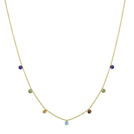Gemistry 1.96 carats Genuine Multi Color Gemstone Necklace in 14K Gold Plated Sterling Silver, Lobster Clasp