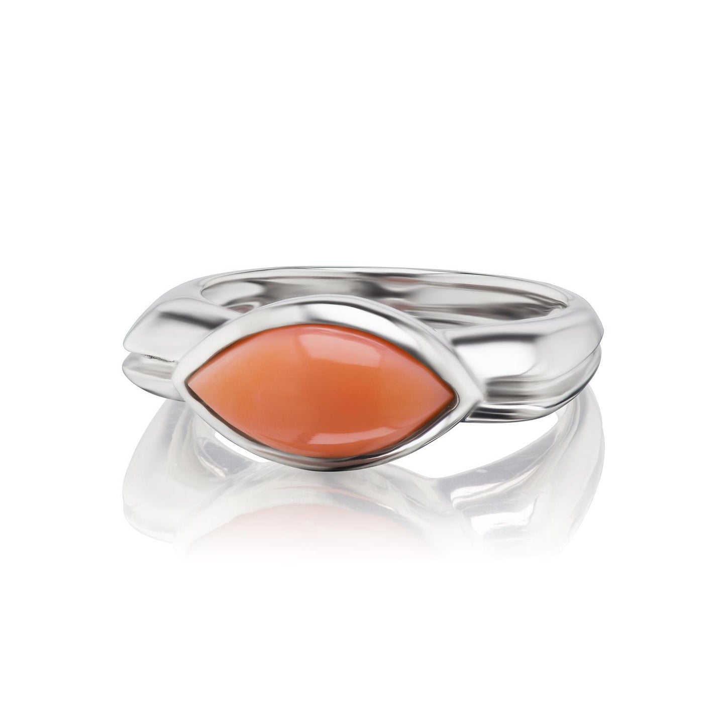 Sterling Silver Angel Skin Sunset Coral Marquise Ring, Sizes 5 to 9
