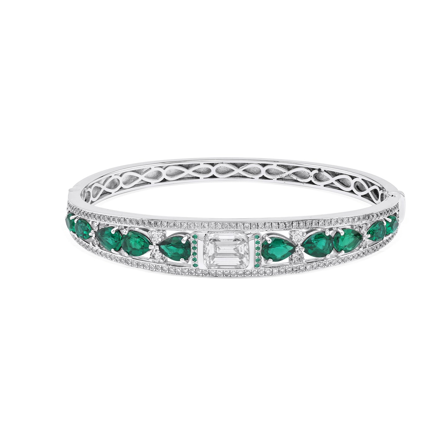 925 Sterling Silver 8.7 CTTW Lab Grown Diamond With Emerald And Sapphire Bangle