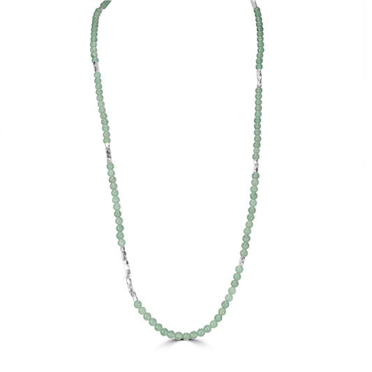 Silver-Plated Brass Green Aventurine Gemstone Beaded Wrap Bracelet or Necklace, 35 Inches