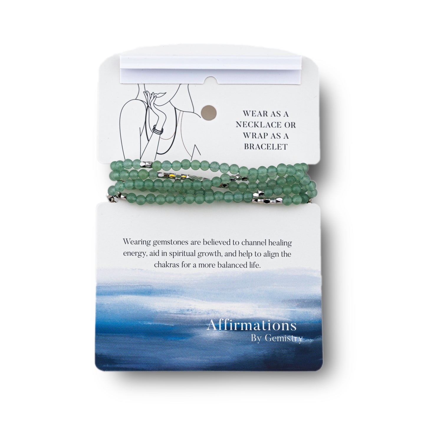 Silver-Plated Brass Green Aventurine Gemstone Beaded Wrap Bracelet or Necklace, 35 Inches