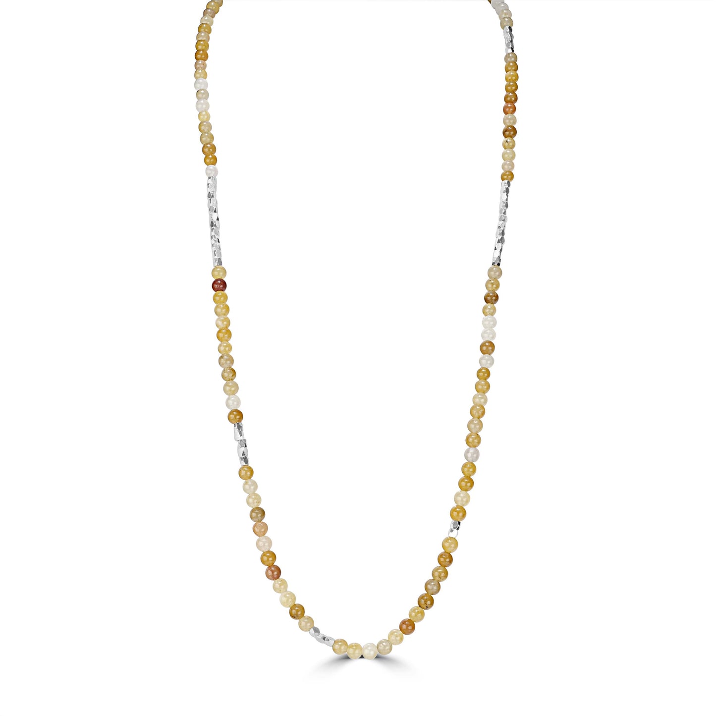 Silver-Plated Brass Honey Jade Gemstone Beaded Wrap Bracelet or Necklace, 35 Inches
