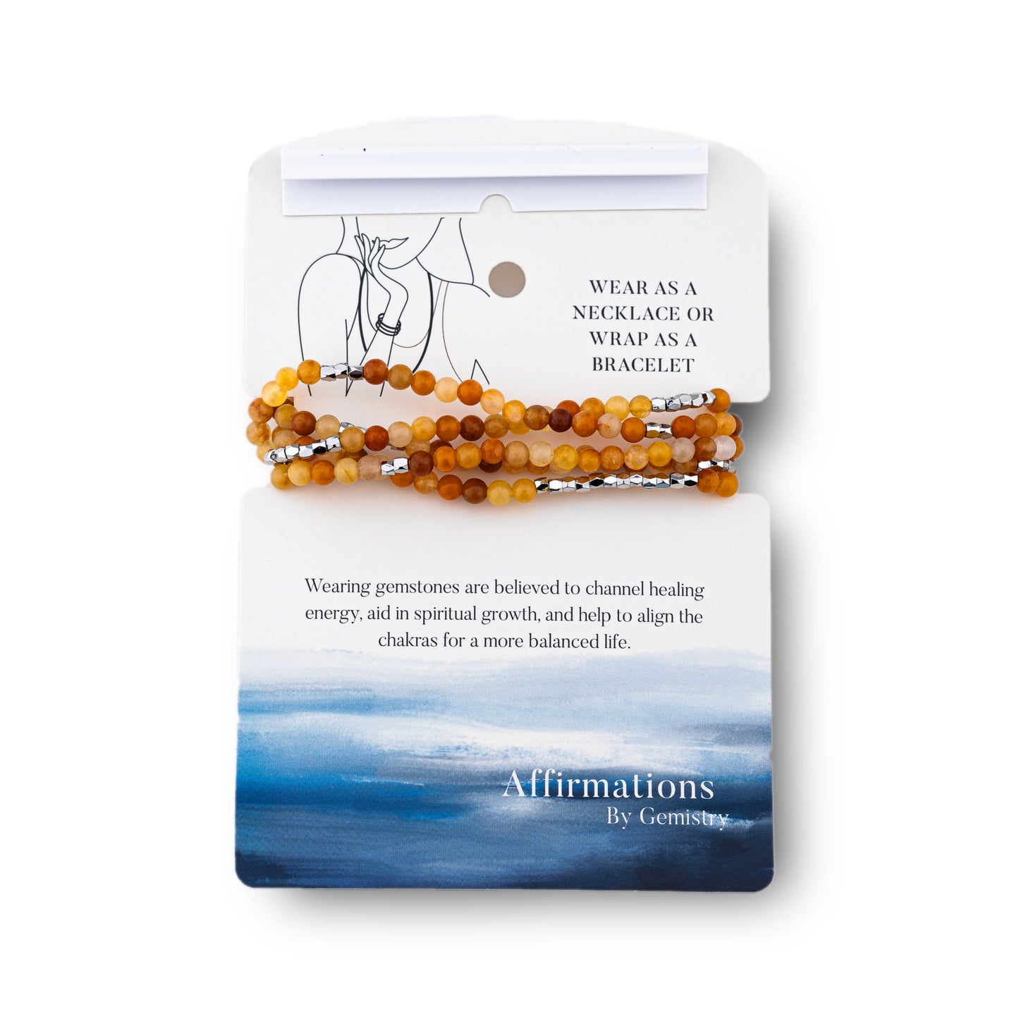 Silver-Plated Brass Honey Jade Gemstone Beaded Wrap Bracelet or Necklace, 35 Inches