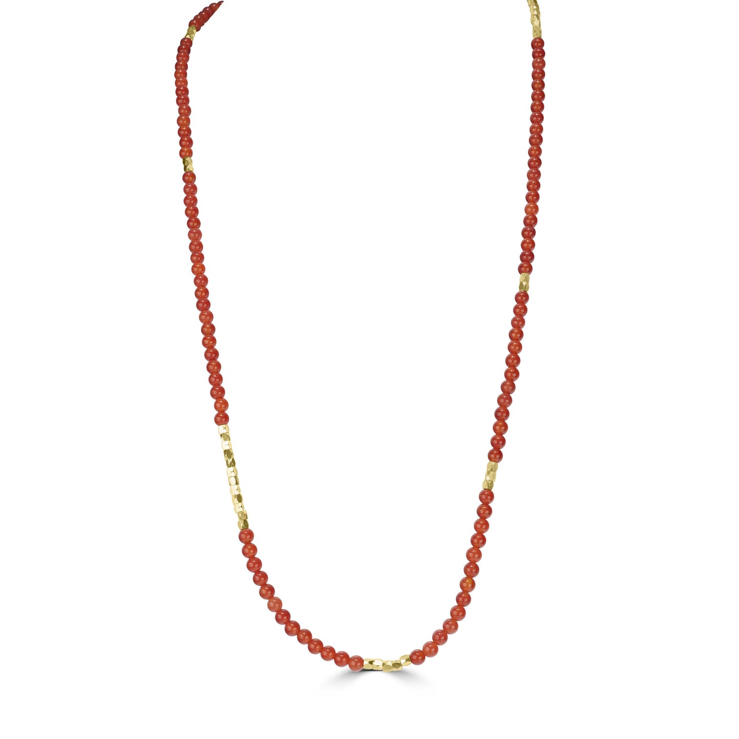 14K Gold Over Brass Red Agate Gemstone Beaded Wrap Bracelet or Necklace, 35 Inches
