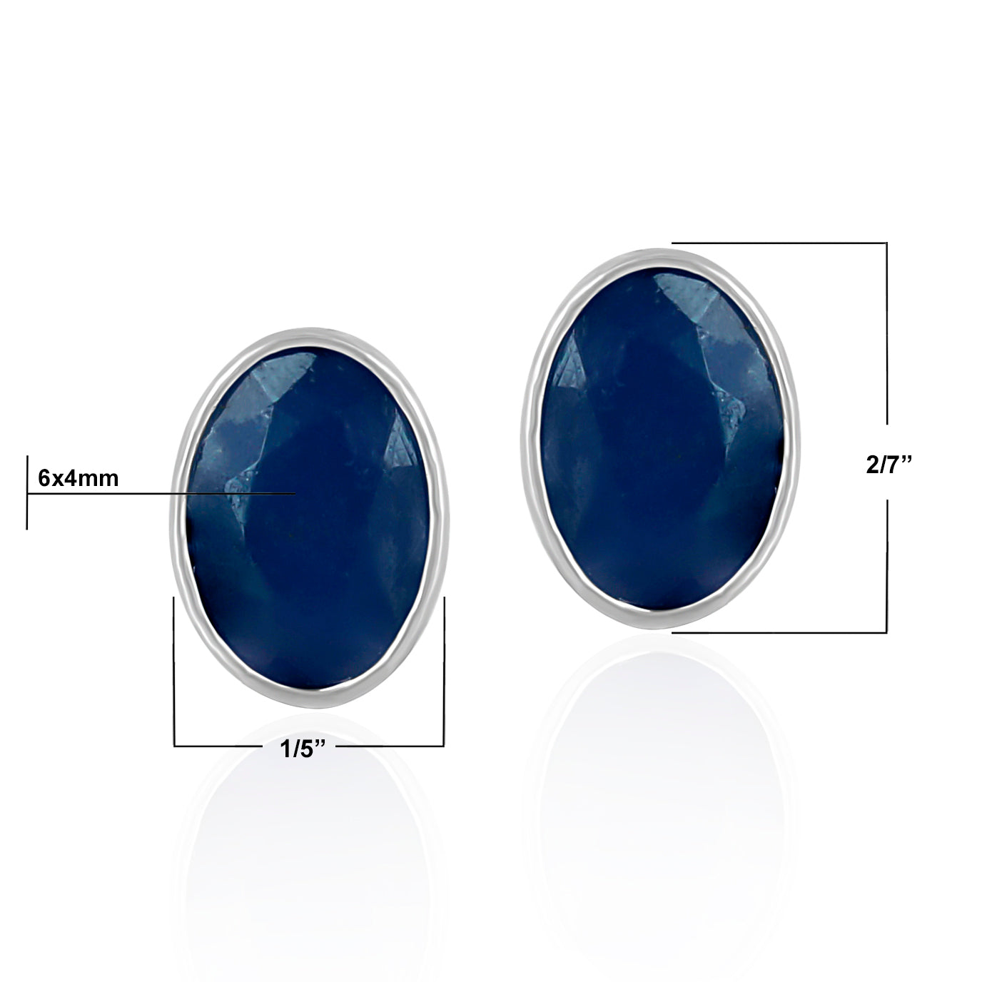 14K White Gold Oval Sapphire Gemstone Stud Earrings
