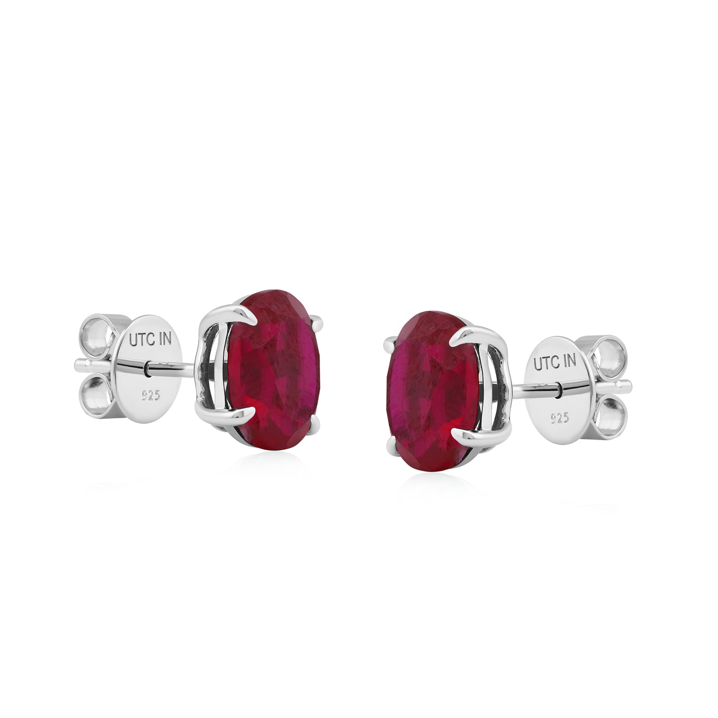 Sterling Silver 7.5 CTTW Lab Grown Ruby Stud Earring