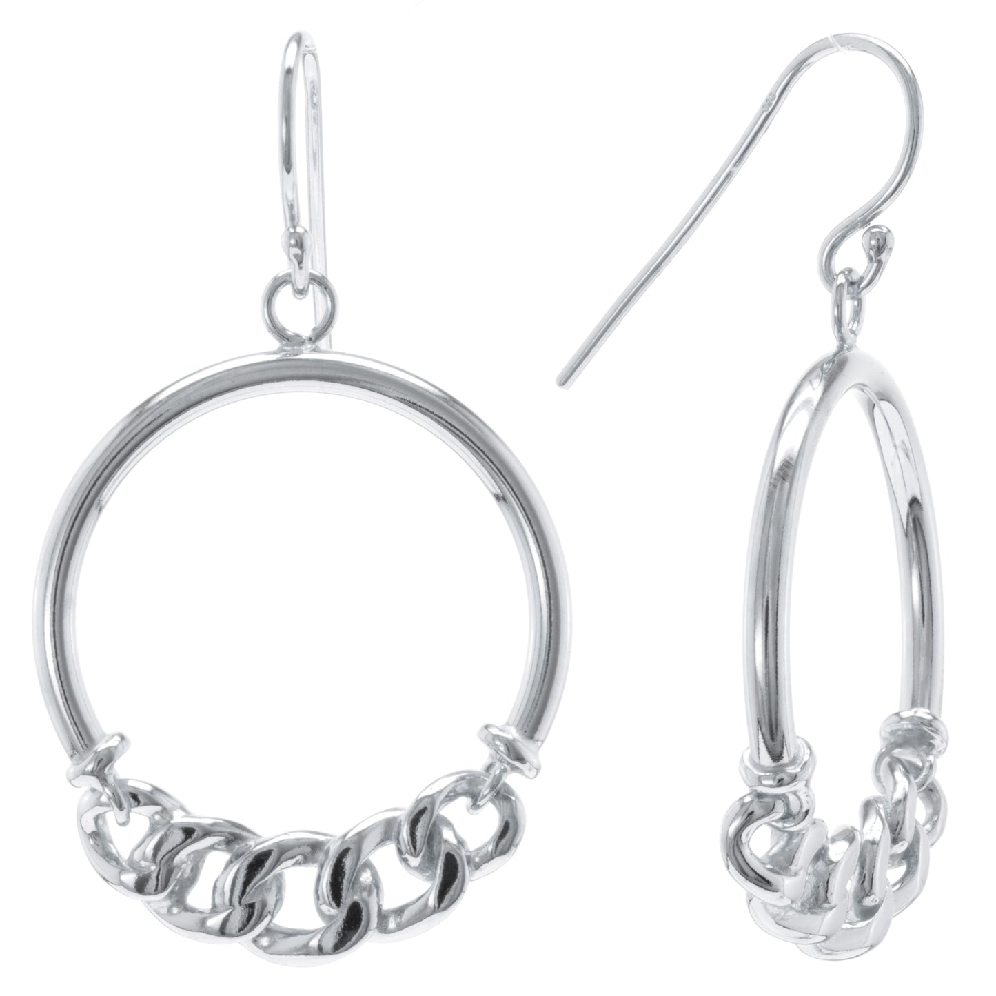 Judy Crowell Jewelry Sterling Silver Chain Drop Hoop Earrings