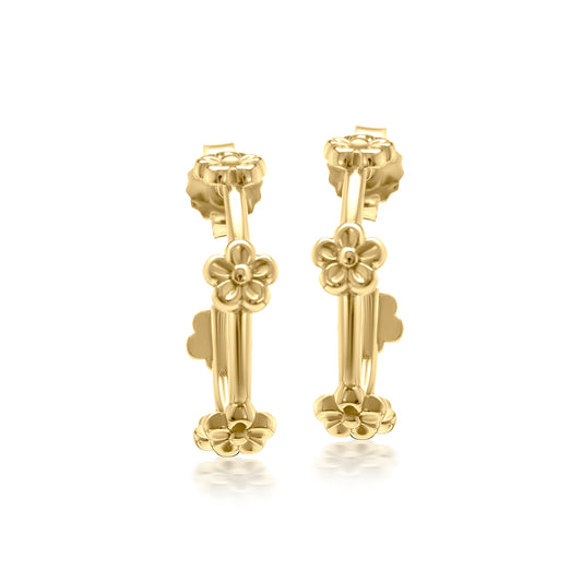Judy Crowell Jewelry Gold Over Sterling Silver Flower Hoop Earrings