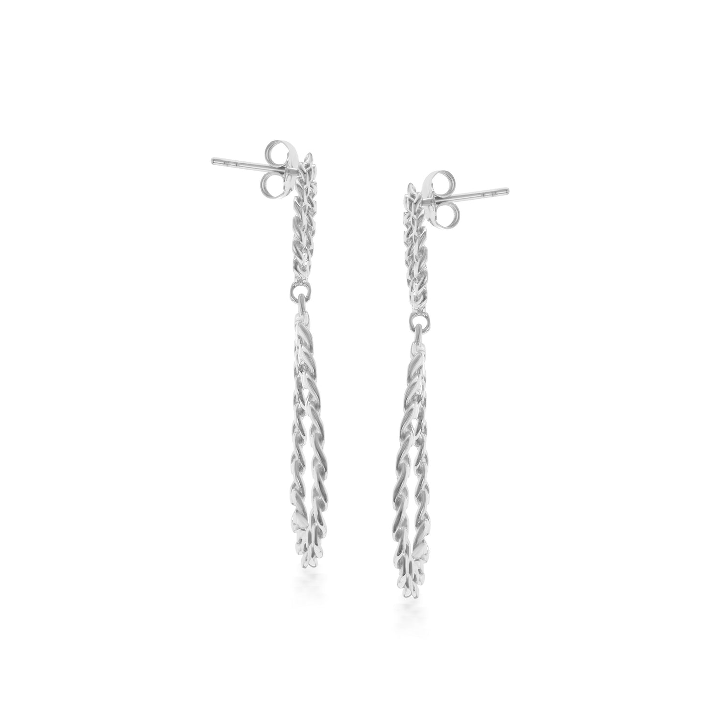 Judy Crowell Jewelry Sterling Silver Double Chain Open Oval Drop Earrings