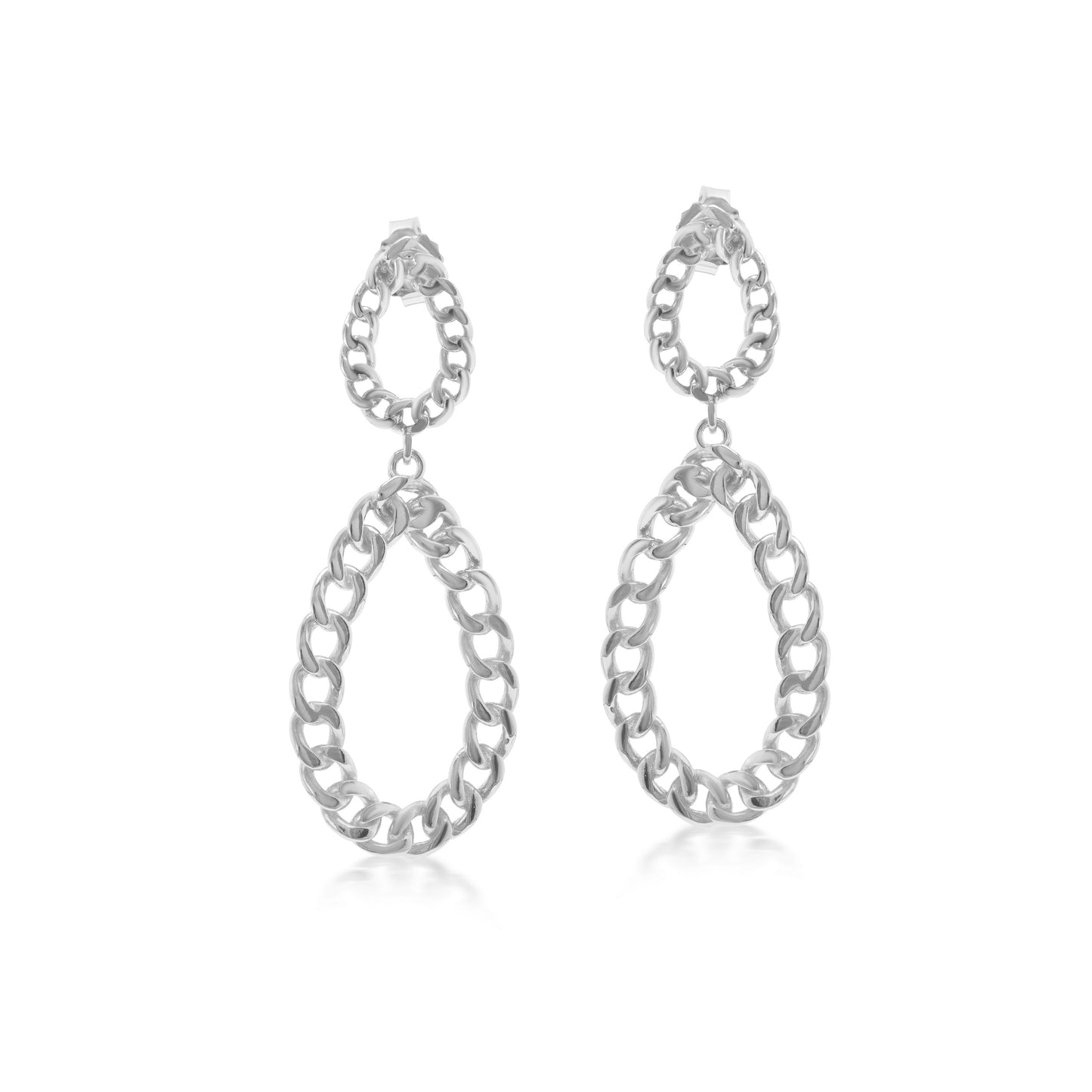 Judy Crowell Jewelry Sterling Silver Double Chain Open Oval Drop Earrings