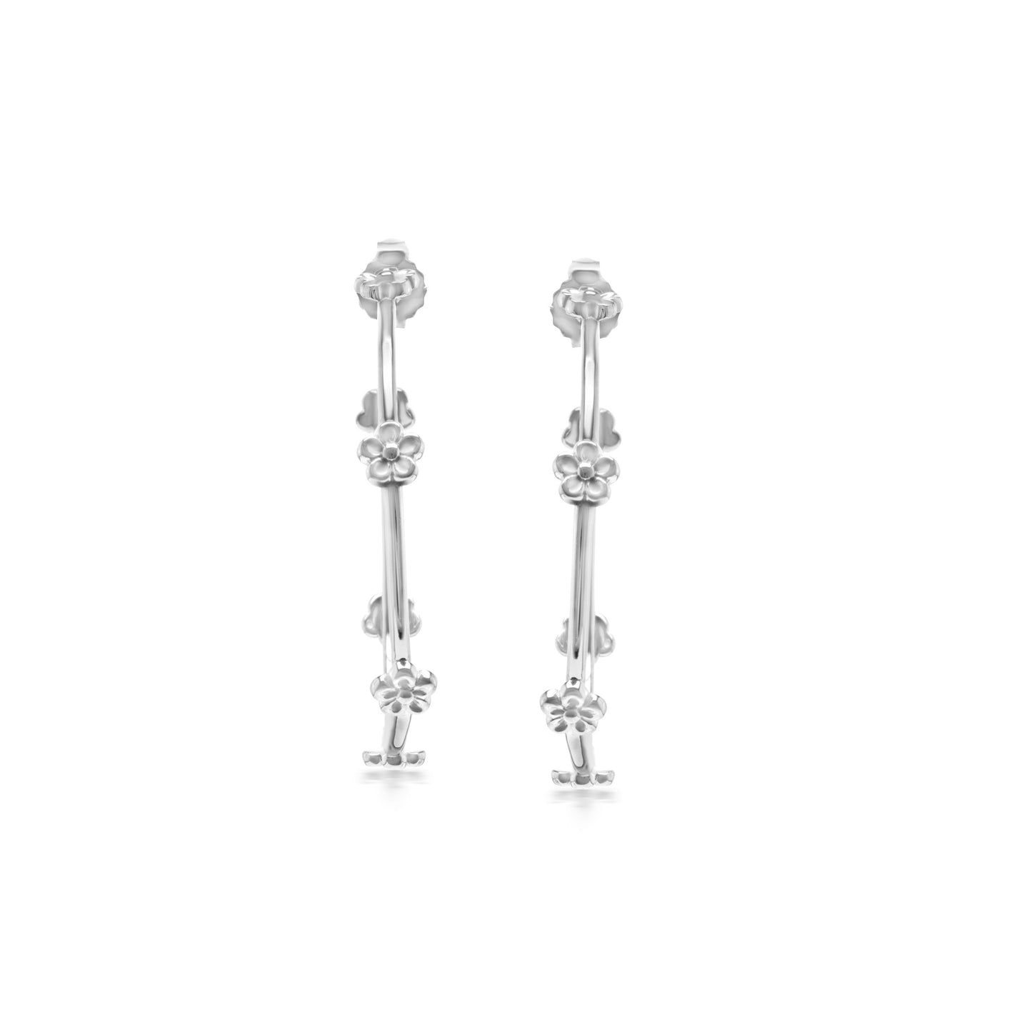 Judy Crowell Jewelry Sterling Silver Flower Station Large Hoop Earrings