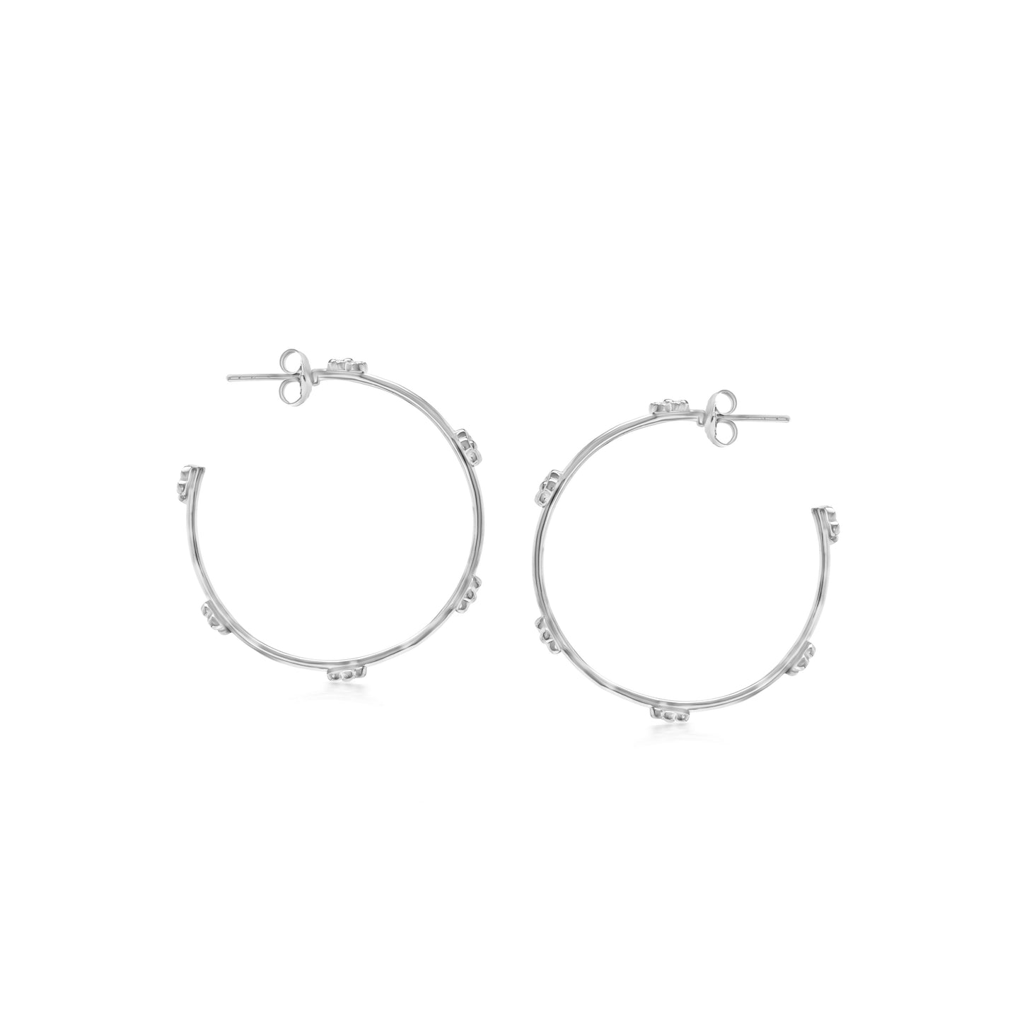 Judy Crowell Jewelry Sterling Silver Flower Station Large Hoop Earrings