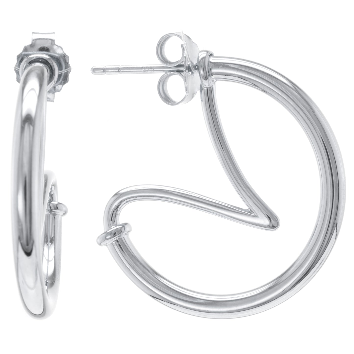 Judy Crowell Jewelry Sterling Silver High Polish Funky Hoop Earrings