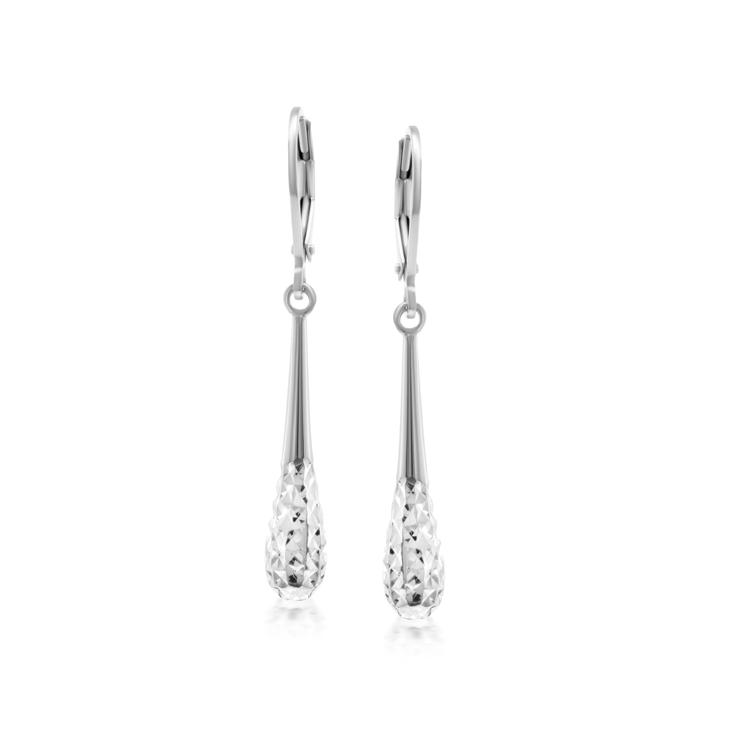Judy Crowell Jewelry Sterling Silver and Rhodium Teardrop Leverback Earrings