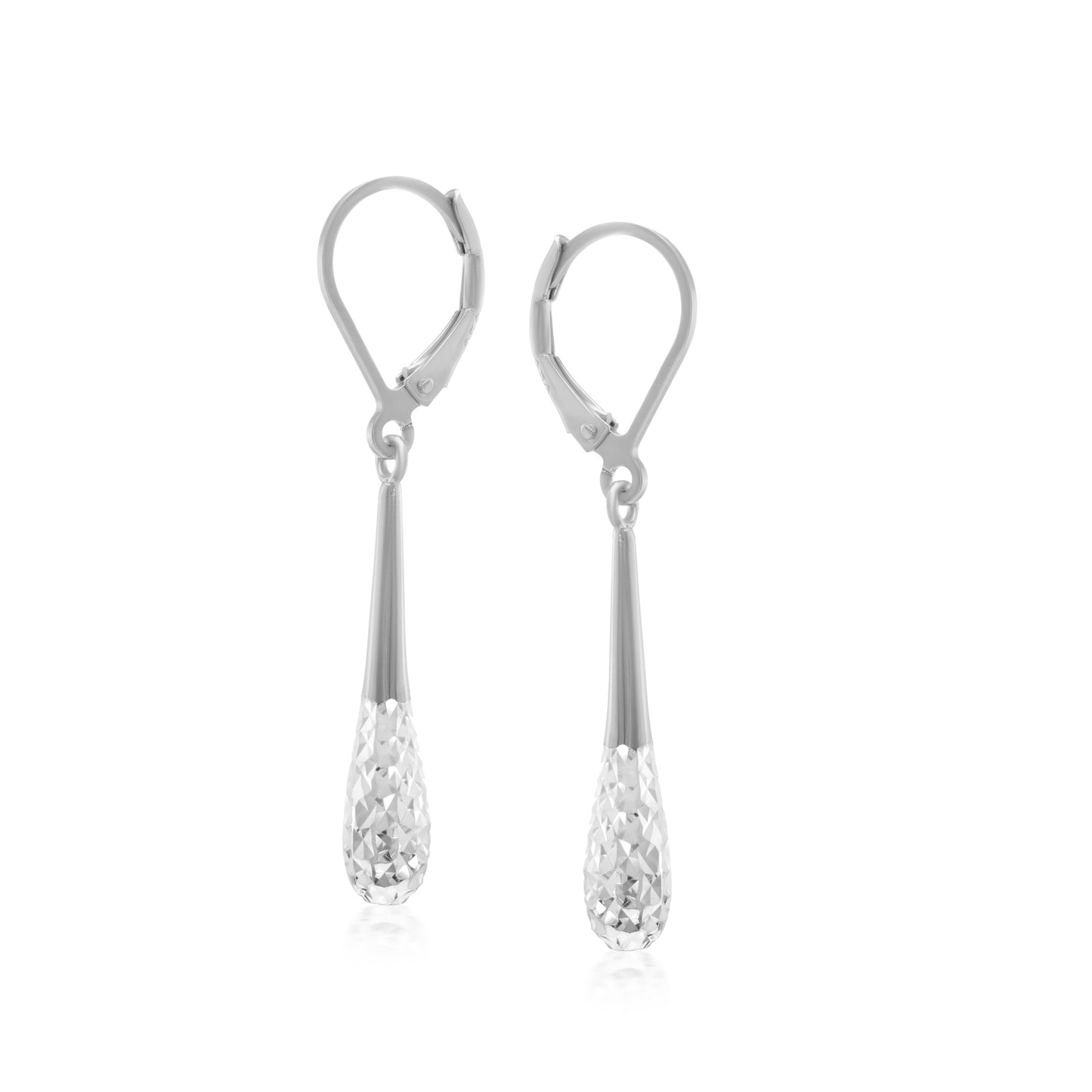 Judy Crowell Jewelry Sterling Silver and Rhodium Teardrop Leverback Earrings