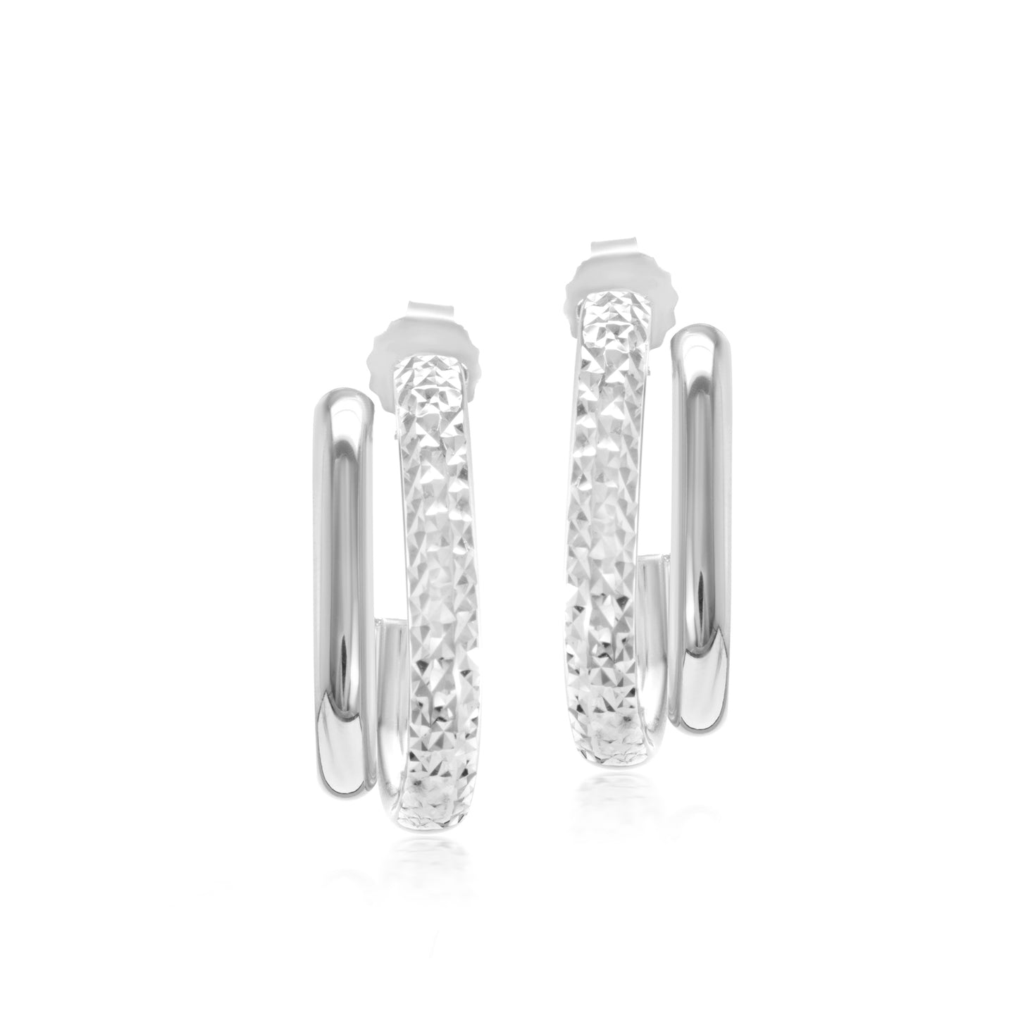 Judy Crowell Jewelry Sterling Silver and Rhodium Diamond Cut Rectangle J Hoop Earrings