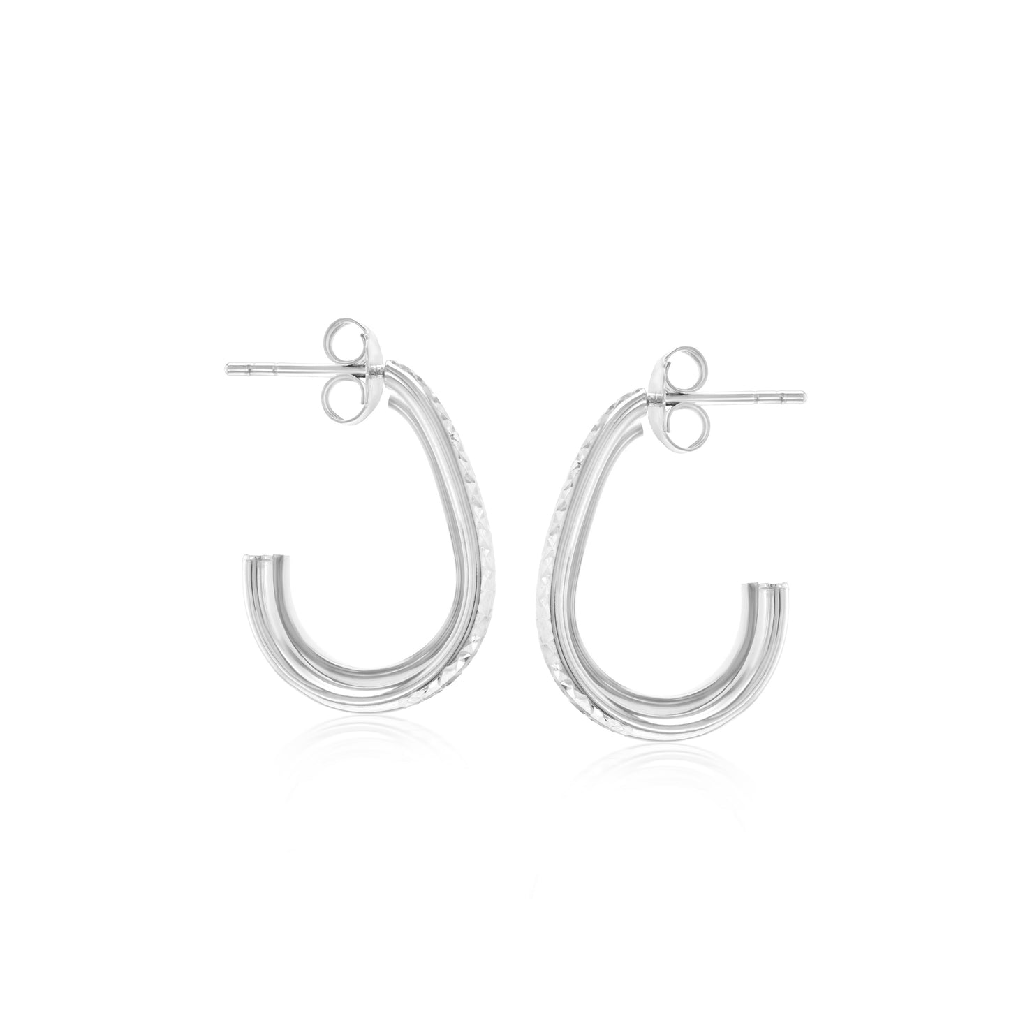 Judy Crowell Jewelry Sterling Silver and Rhodium Diamond Cut Rectangle J Hoop Earrings