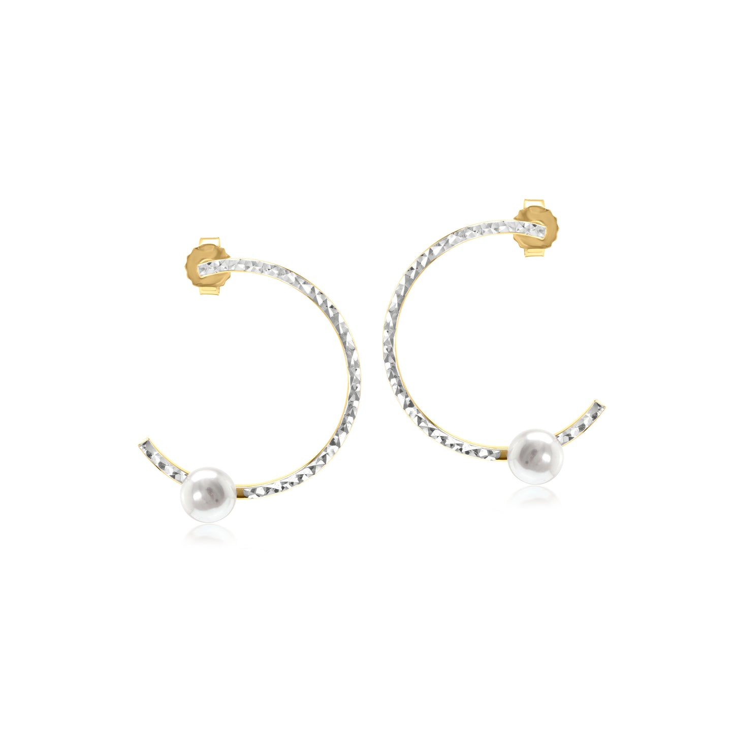 Judy Crowell Jewelry Sterling Silver Freshwater Pearl Diamond Cut Hoop Earrings