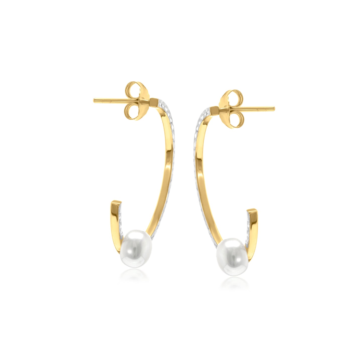 Judy Crowell Jewelry Sterling Silver Freshwater Pearl Diamond Cut Hoop Earrings
