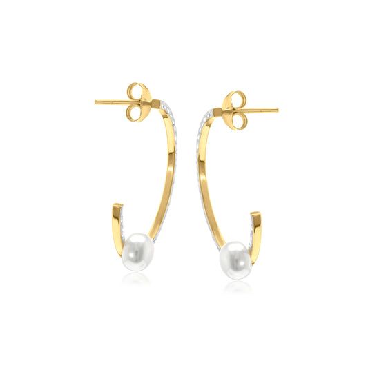 Judy Crowell Jewelry Sterling Silver Freshwater Pearl Diamond Cut Hoop Earrings