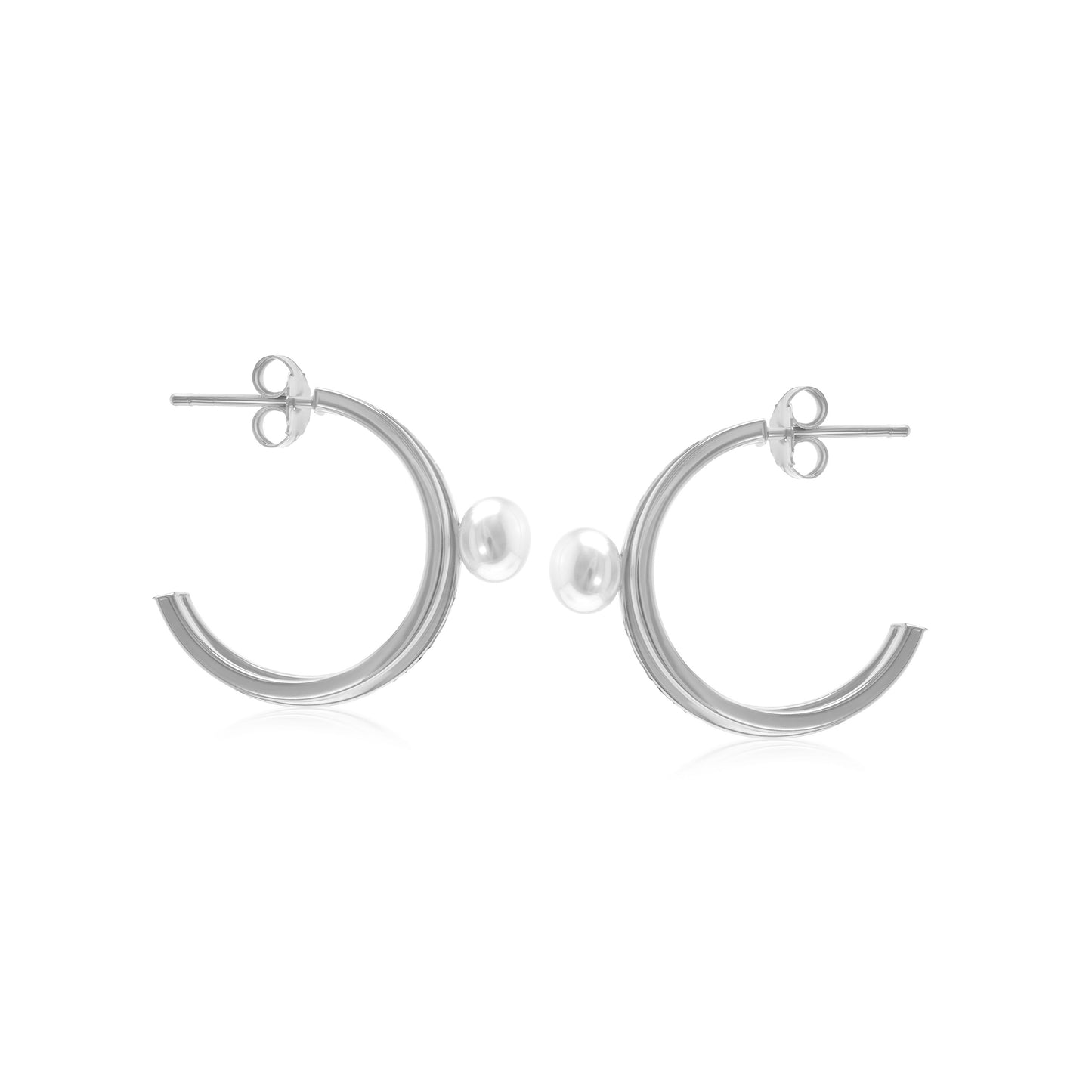 Judy Crowell Jewelry Sterling Silver Freshwater Pearl Diamond Cut Triple Hoop Earrings