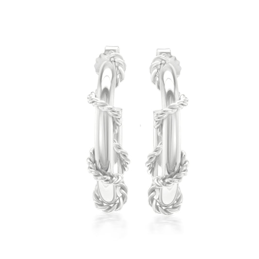 Judy Crowell Jewelry Sterling Silver Rope Accent Twist Hoop Earrings