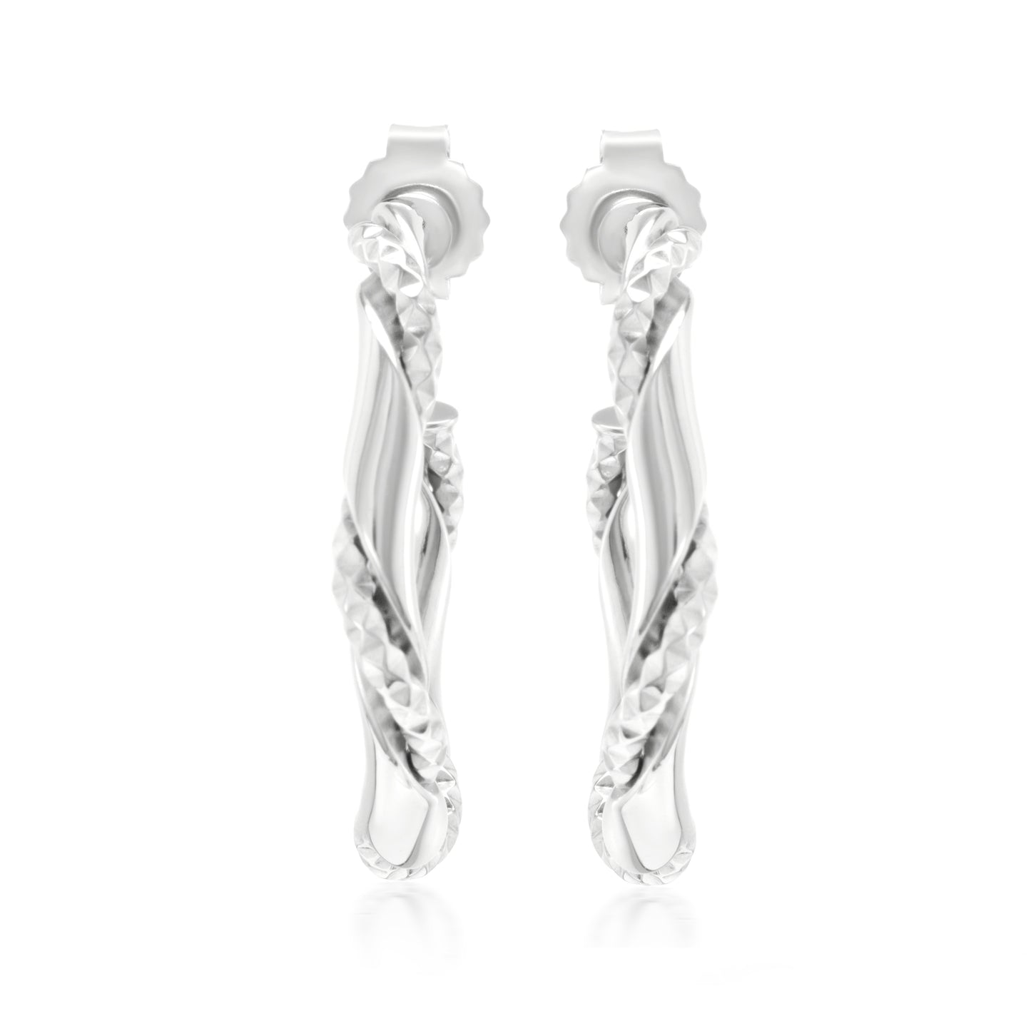 Judy Crowell Jewelry Sterling Silver Classic Etched Twist Hoop Earrings