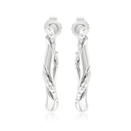 Judy Crowell Jewelry Sterling Silver Classic Etched Twist Hoop Earrings