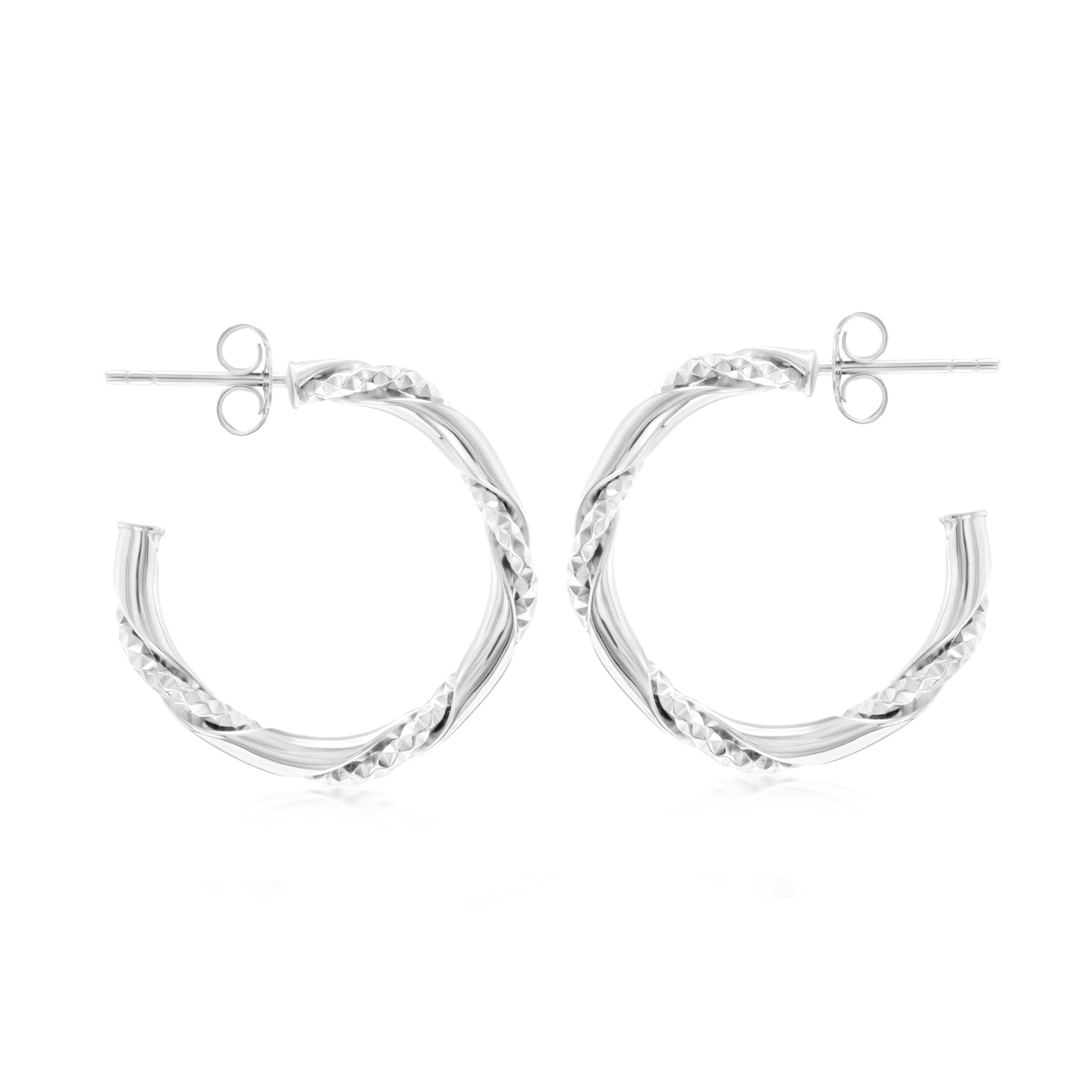 Judy Crowell Jewelry Sterling Silver Classic Etched Twist Hoop Earrings