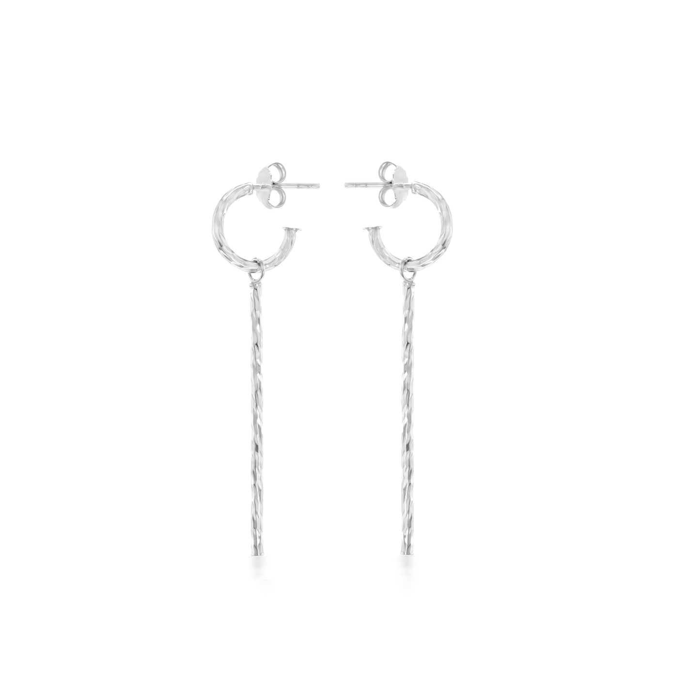 Judy Crowell Jewelry Sterling Silver Diamond Cut Hoop and Bar Drop Earrings