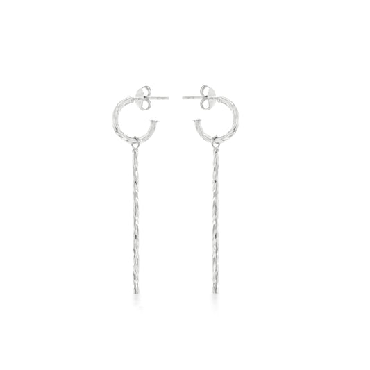 Judy Crowell Jewelry Sterling Silver Diamond Cut Hoop and Bar Drop Earrings