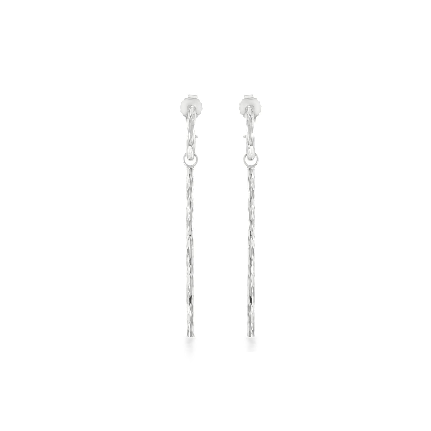 Judy Crowell Jewelry Sterling Silver Diamond Cut Hoop and Bar Drop Earrings