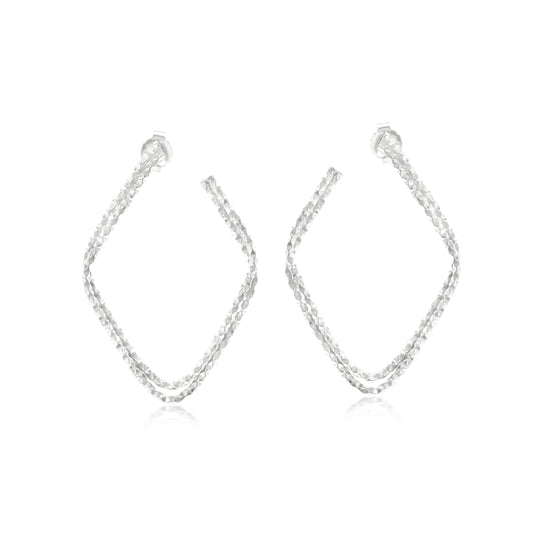 Judy Crowell Jewelry Sterling Silver Etched Diamond Shape Hoop Earrings