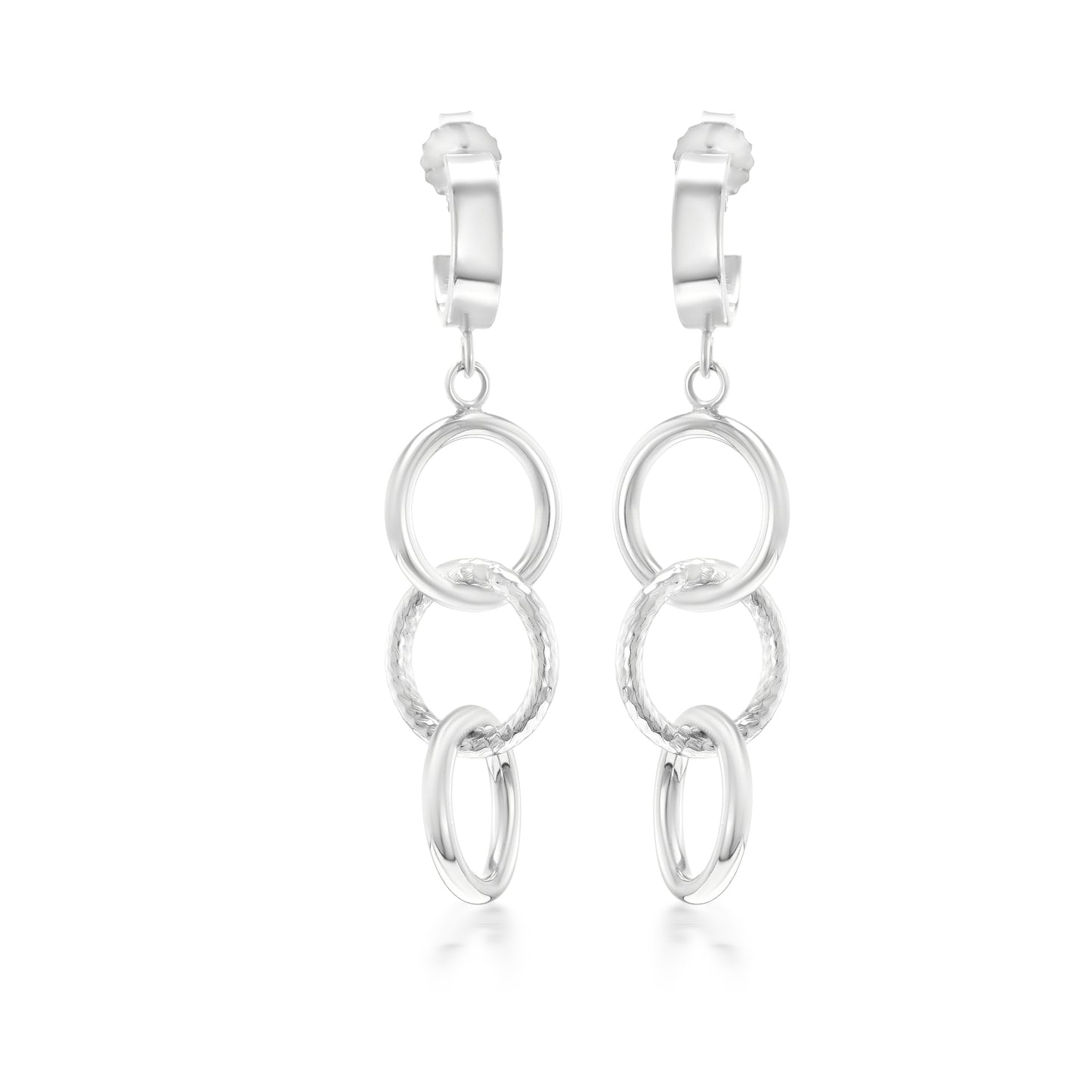 Judy Crowell Jewelry Sterling Silver Diamond Cut Triple Circle Drop Earrings