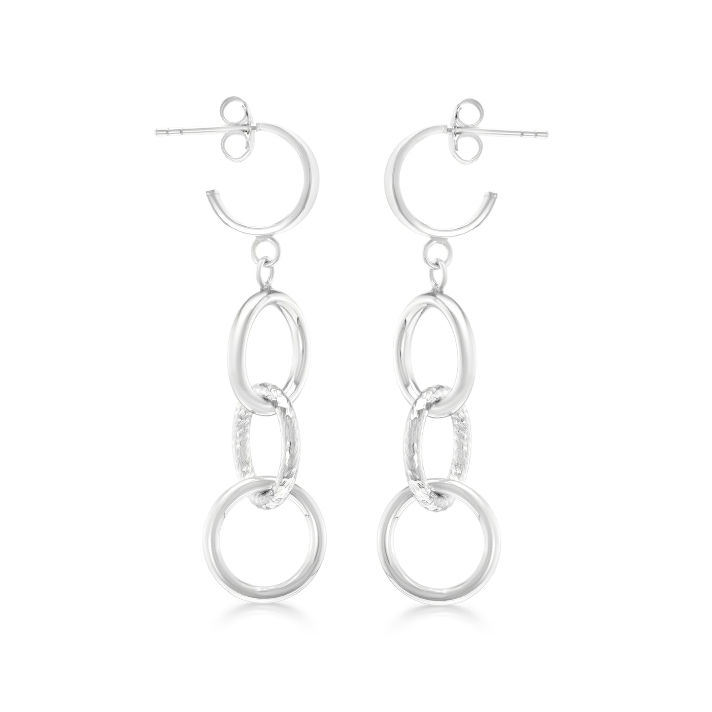 Judy Crowell Jewelry Sterling Silver Diamond Cut Triple Circle Drop Earrings