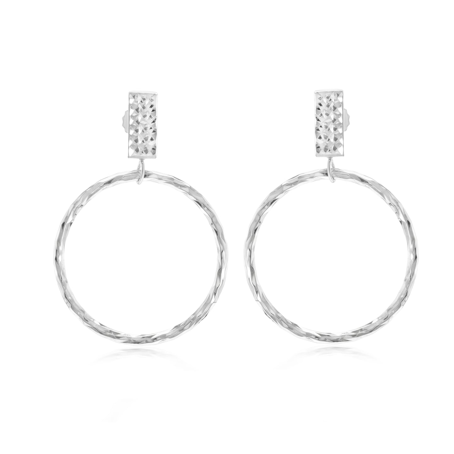 Judy Crowell Jewelry Sterling Silver Diamond Cut Circle Drop Hoop Earrings