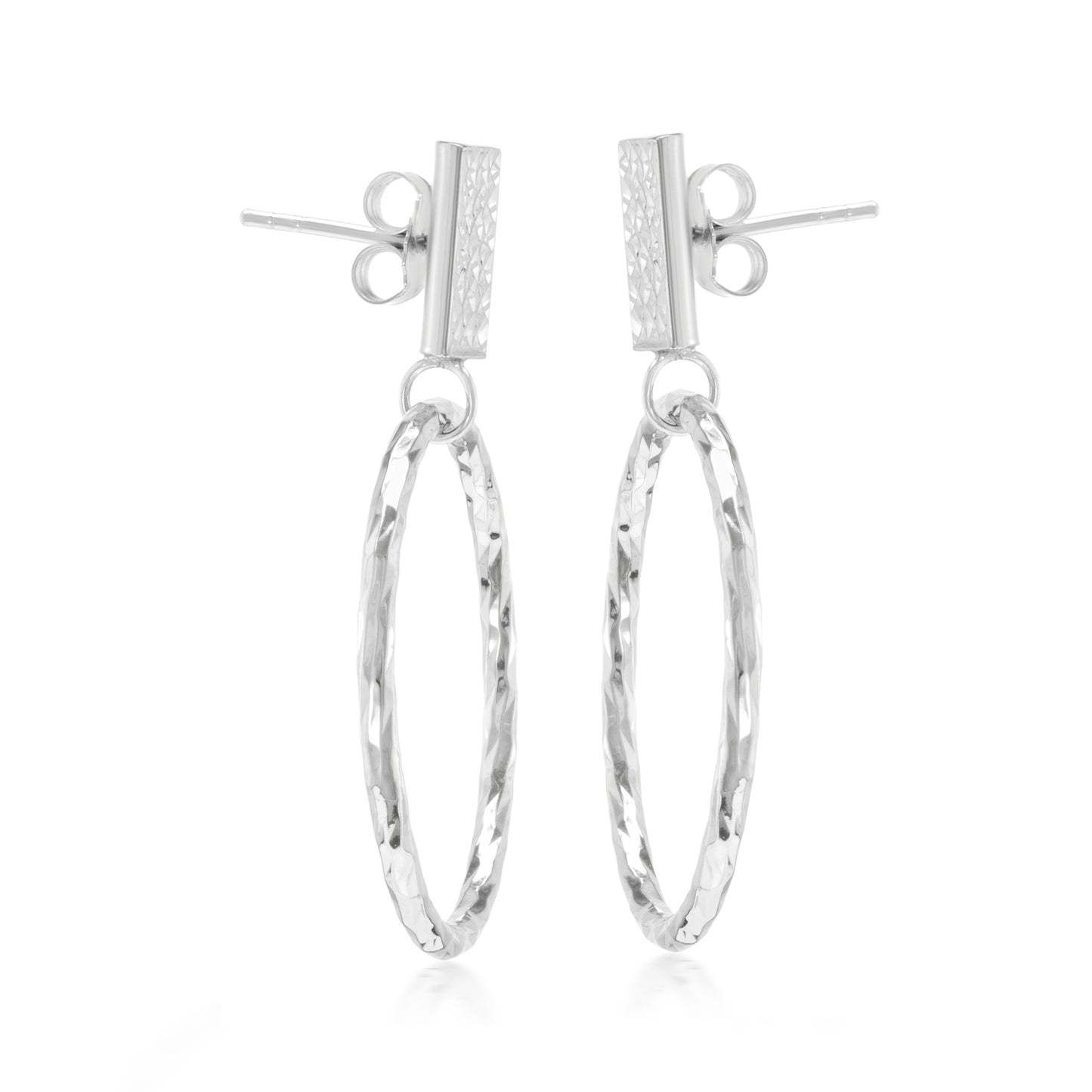 Judy Crowell Jewelry Sterling Silver Diamond Cut Circle Drop Hoop Earrings