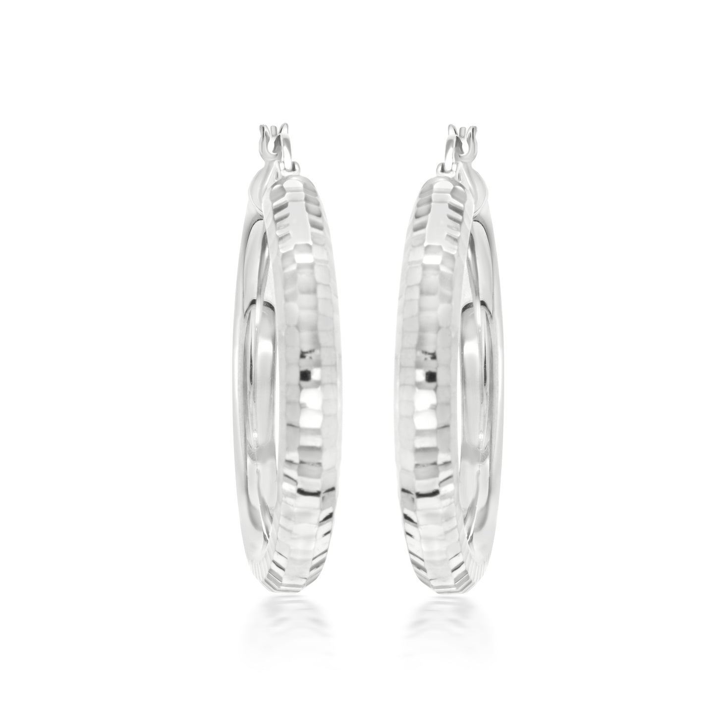Judy Crowell Jewelry Sterling Silver Small Diamond Cut Hoop Earrings
