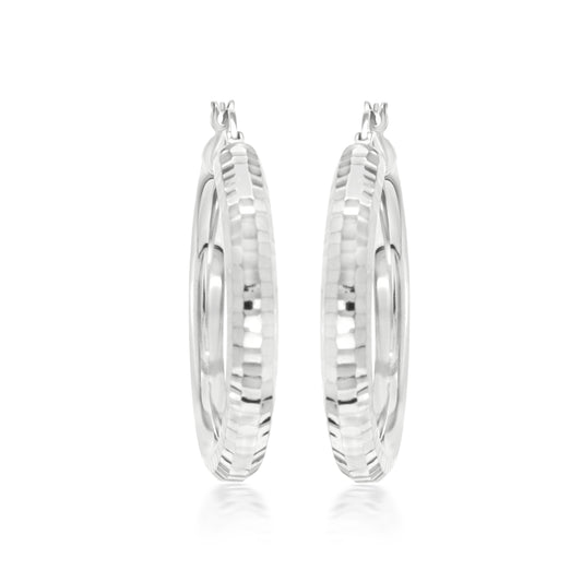 Judy Crowell Jewelry Sterling Silver Small Diamond Cut Hoop Earrings